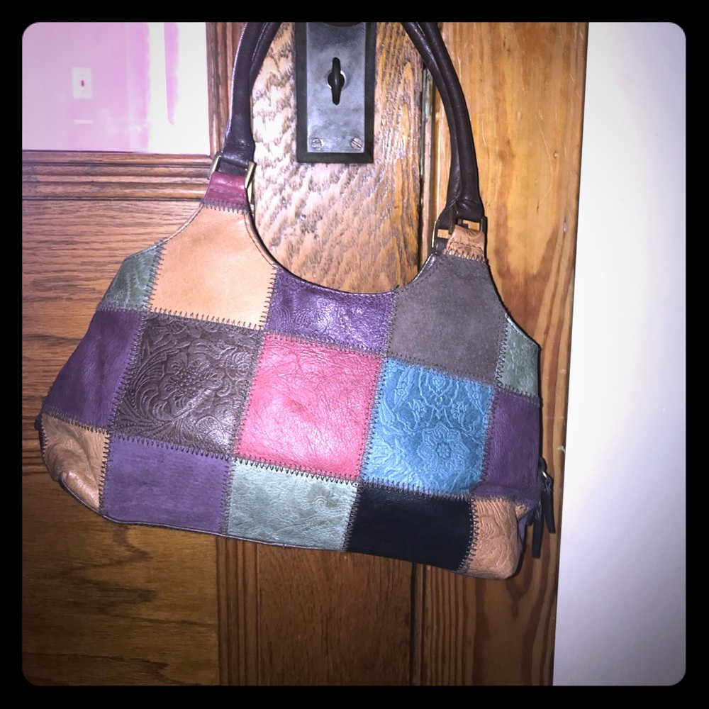 Cute patch work leather purse , mid size